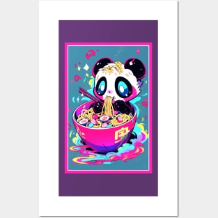 Anime Cute Panda eating Ramen | Cute Anime Panda Kawaii Design Posters and Art